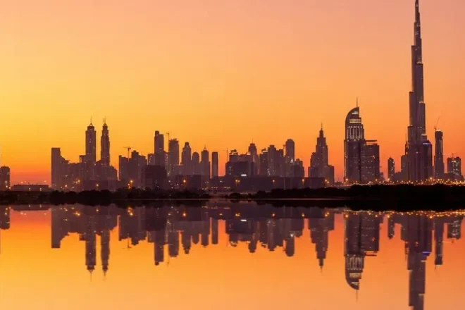 Dubai skyline at sunset representing international trade, sourcing, and business opportunities.