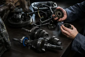 Large automotive parts export yard in Dubai ready for international shipment.