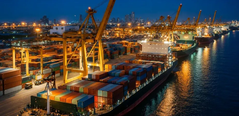Container ship transporting cargo across international waters as part of a global sourcing and supply chain network.