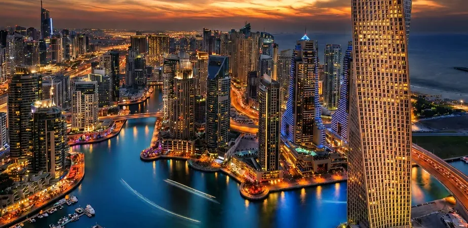 Dubai skyline at sunset representing international trade, sourcing, and business opportunities.